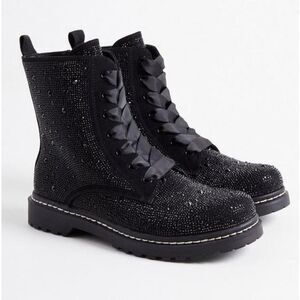 Betsey Johnson x torrid black rhinestone Hudson rocket combat boot 10 ww